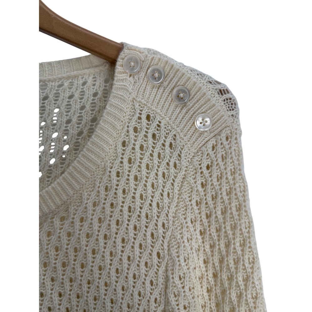 TALBOTS Cream Textured Knit Crew Neck Sweater Womens XL Button Shoulder Detail - Picture 4 of 9
